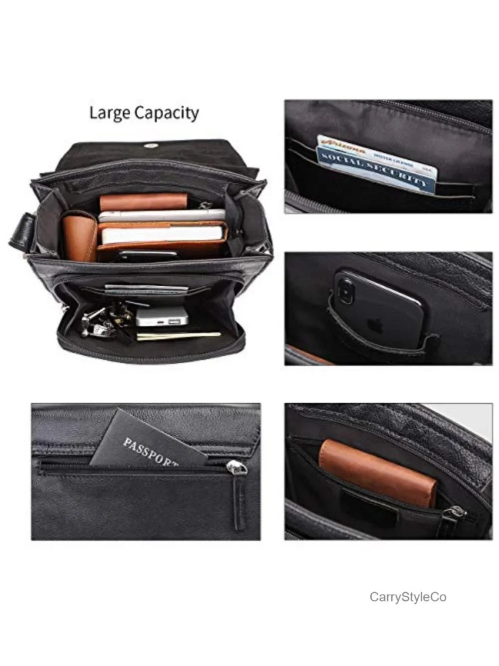 Genuine Leather Crossbody Messenger Bag for Men Work Travel